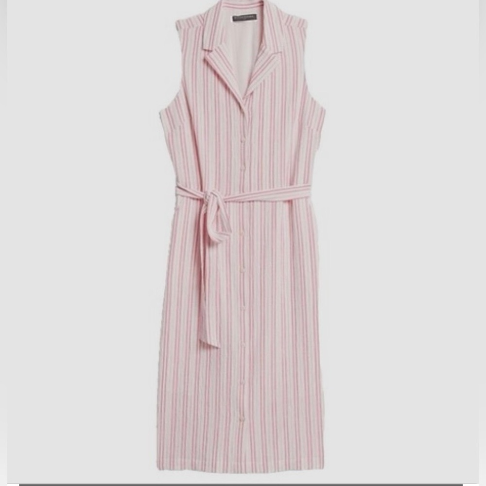 Banana Republic/Pink and White Striped Midi Dress
